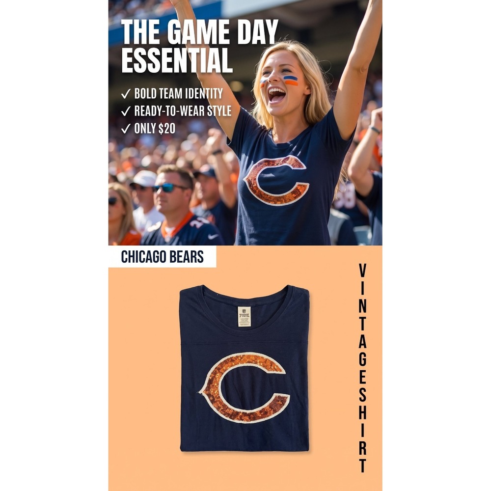 Victoria's Secret PINK NFL Chicago Bears Sequin Logo T-Shirt
